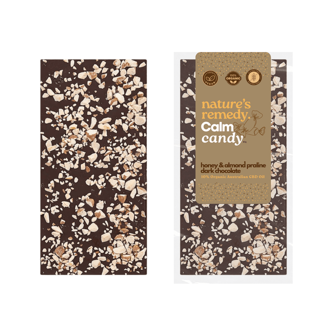 Australian made Organic Chocolate with Organic Australian CBD Oil - Honey & Almond Praline Dark Chocolate